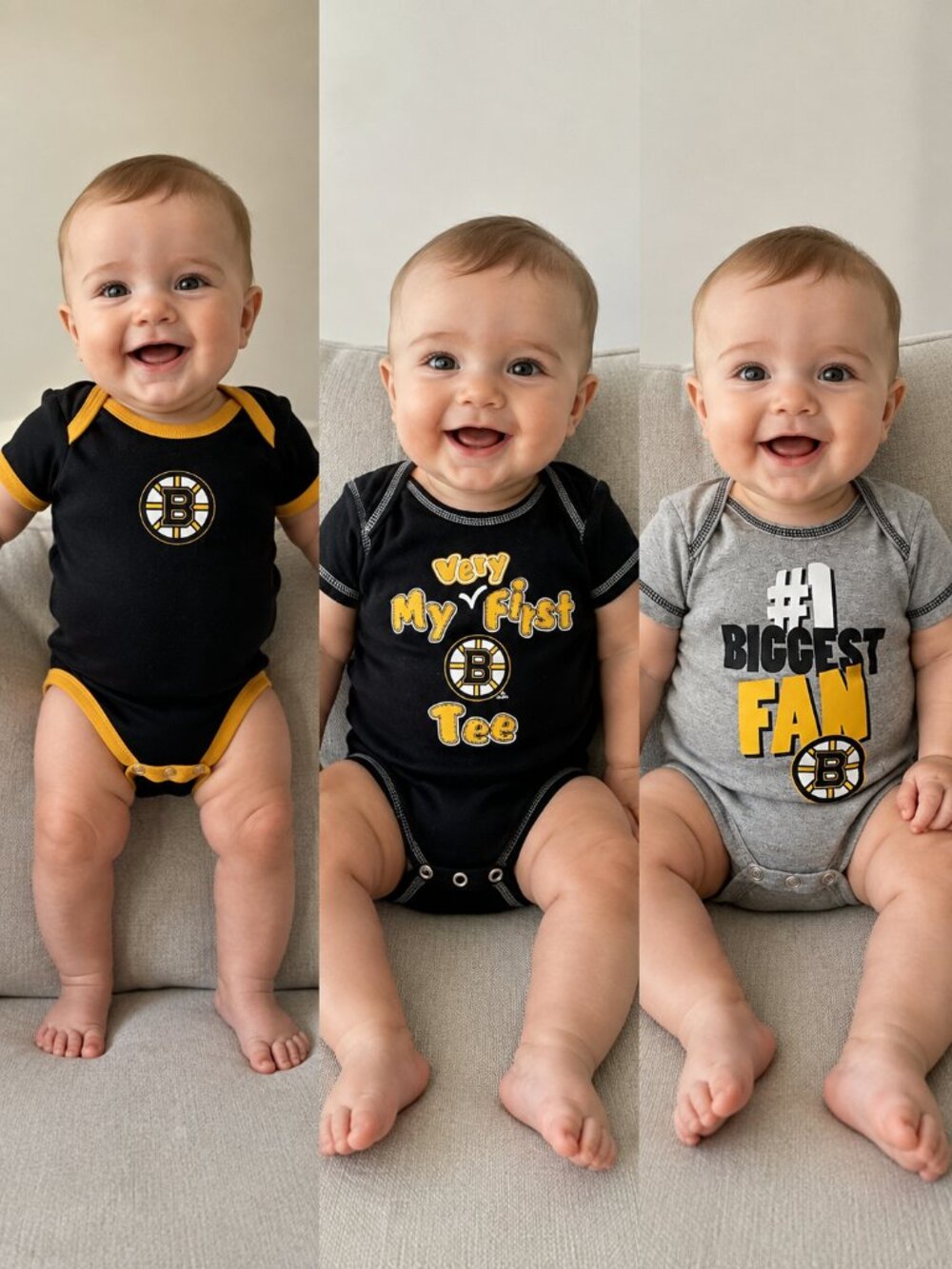 Boston Bruins NHL Baby Bodysuits 3-Piece Lot 0-3M 6M